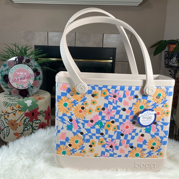 BOGG BAG Handbags - NWT Baby BOGG Bag- Blue Saffron Check’er Out Floral Tote